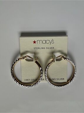 NWT Gorgeous MACY’S Hoop Earrings 24 KT Gold over Sterling Silver